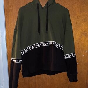 DKNY Olive and Black Color Block Hoodie